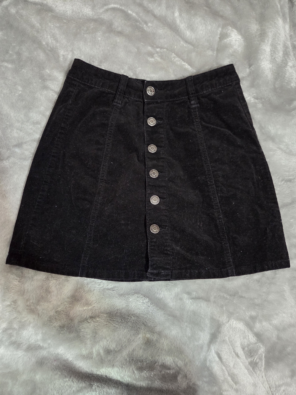 Classic Black Button-Front A-Line Corduroy Skirt